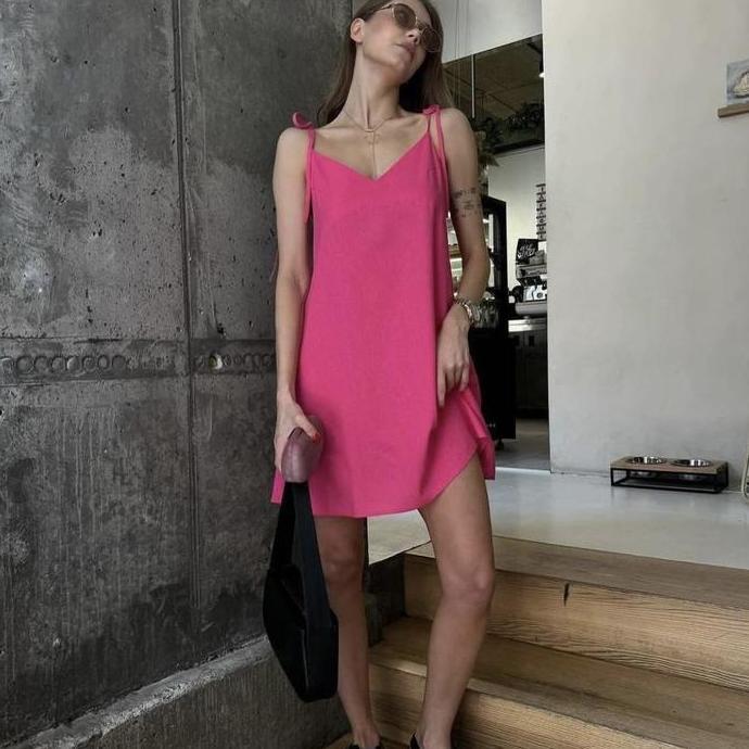 New Savana Beachwear Nesa Dress Baju Pantai Wanita Mini Dress Korea Pink Neon #Gratisongkir
