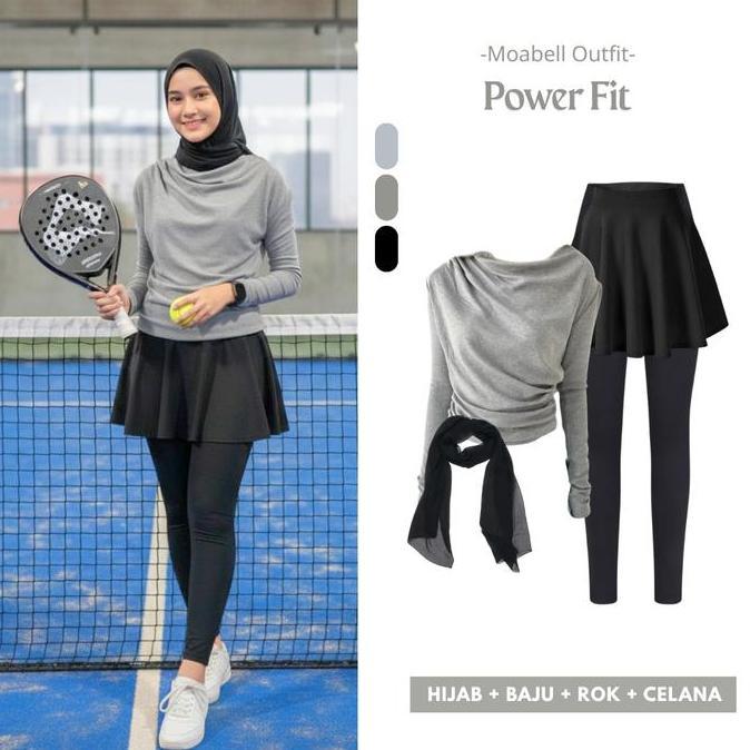 Power Fit Setelan Olahraga Kekinian Simple (Atasan,Celana,Rok,Hijab) One Set Premium Adem Blouse Baj