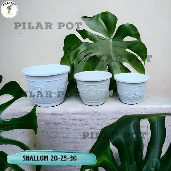 Huayuan- Pot Bunga Putih Shallom 25Cm Bulat Plastik