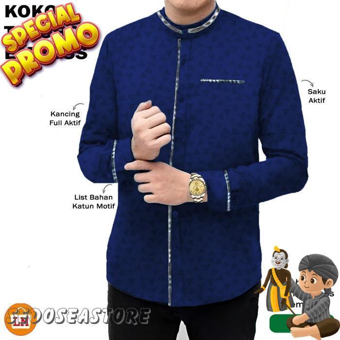 Baju Koko Pria Muslim Toyobo Micro Katun Lengan Panjang Ukuran M L Xl Xxl Xxxl / 22845 Bahan Lembut 