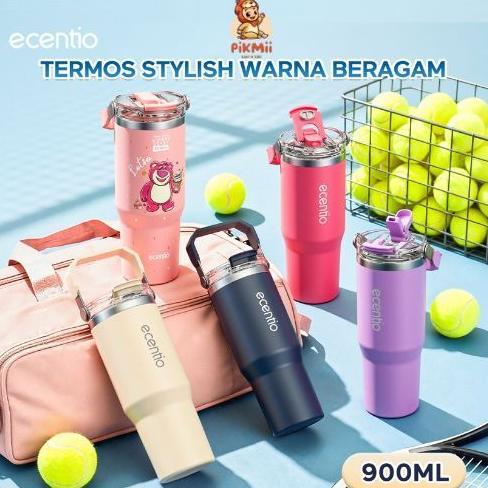 Ecentio Tumbler Stainless (900Ml) Portable Aesthetic Termos Lucu Botol Minum Besar Tas Tumbler Tahan