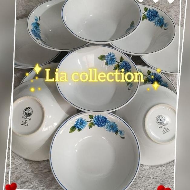 Mangkok Bunga Biru Sunbird/Mangkok Keramik Isi 6Pcs