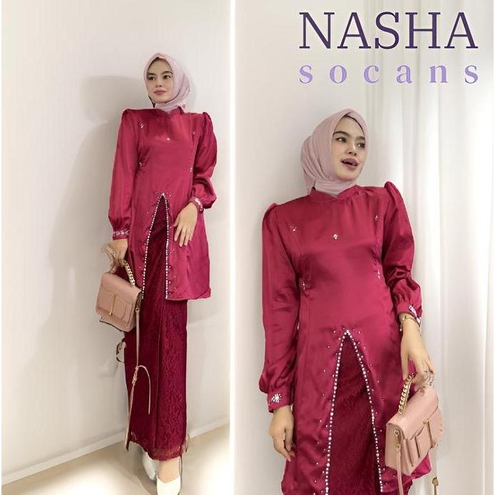 NEW NASHA SETELAN KEBAYA: BROKAT ONESET ELEGAN MODERN BAJU WANITA KURUNG UNTUK PESTA, KONDANGAN, WIS