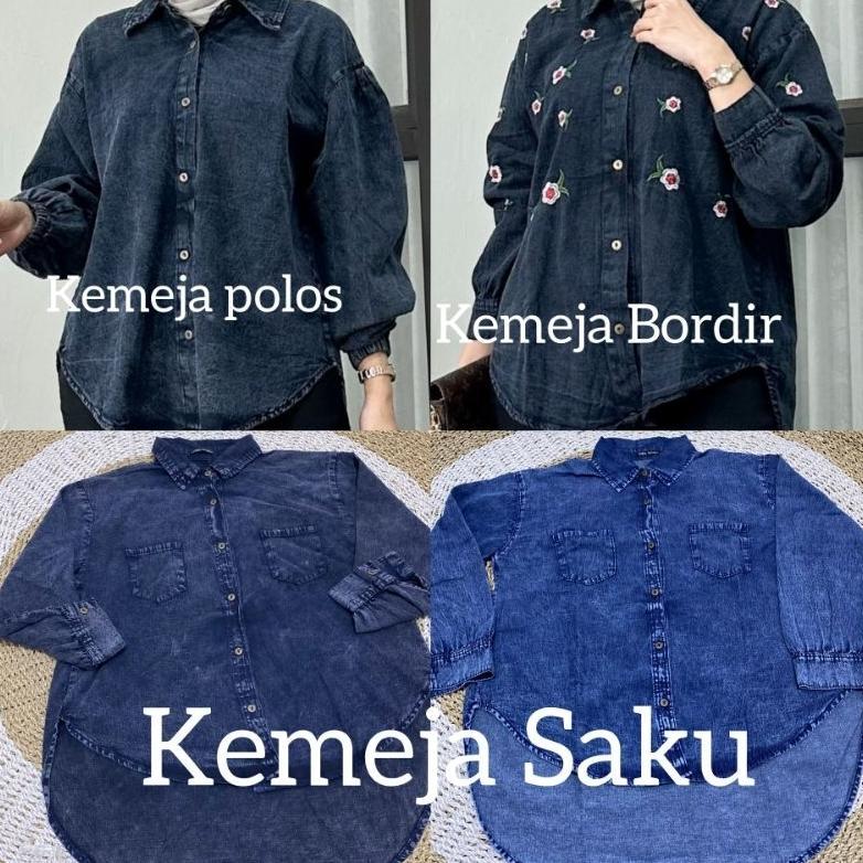 SALE BULAN INI KEMEJA JEANS WANITA OVERSIZE TERBARU / KEMEJA DENIM WANITA JEANS ZARA LENGAN KARET