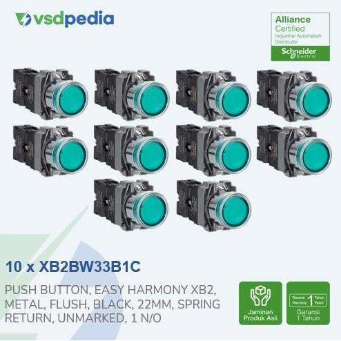 SCHNEIDER ILLUMINATED PUSH BUTTON XB2 GREEN 24V AC/DC XB2BW33B1C X 10