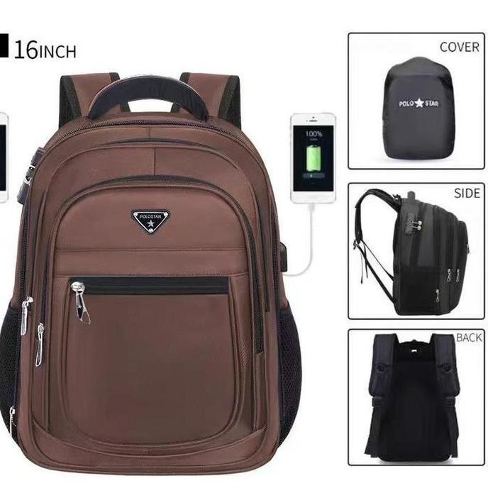 POLO STAR Tas Ransel Laptop Backpack Pria Wanita Sekolah Tas Punggung Laptop Gembok USB Port