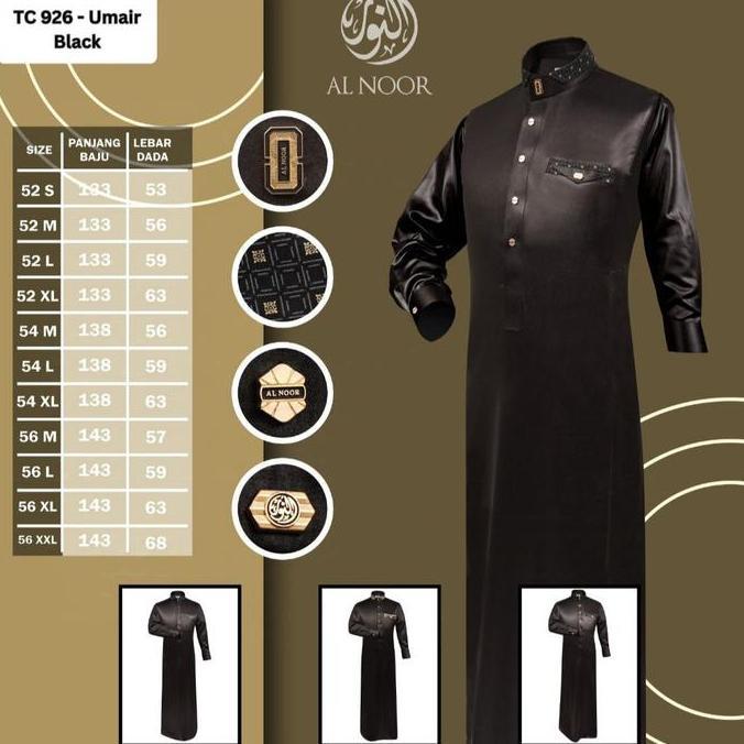 Gamis/ Jubah Pria Premium Manset + Jubah Dewasa Al Noor Umair Hitam