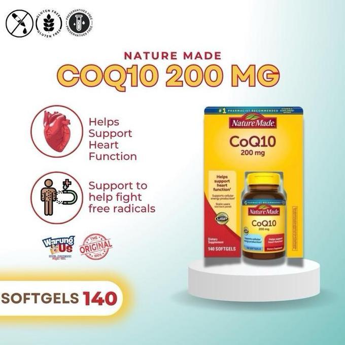 Nature Made Coq10 200Mg 140 Softgels Original Usa Import Membantu Fungsi Jantung & Produksi Enerji S
