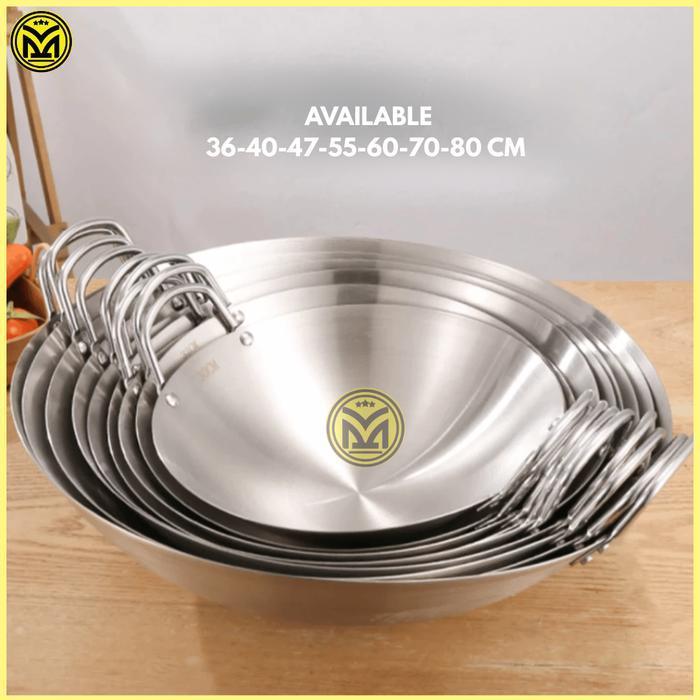 (Termurah) Wajan Stainless Steel Jumbo Kimitsu Kuali Cekung Penggorengan Besar Ukuran 50 60 70 80 Cm