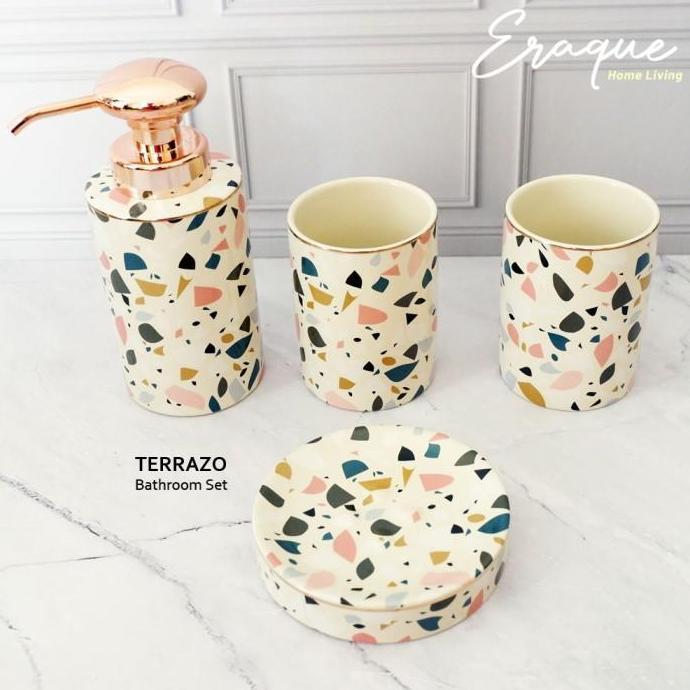 Grosir Terrazo Bathroom Set / Tempat Sabun Mandi Cair Batang Keramik Estetik