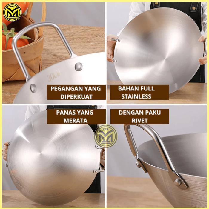 (Ready) Wajan Stainless Steel Jumbo Kimitsu Kuali Cekung Penggorengan Besar Ukuran 50 60 70 80 Cm Be