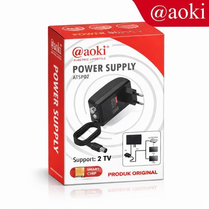 AOKI Booster Antena Penjernih TV Splitter untuk 2 TV power supply Kabel