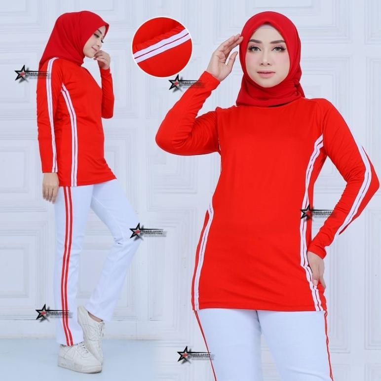 Best Seller Setelan Baju Senam Wanita / Stelan Baju Olahraga Senam Wanita / Seragam Merah Putih