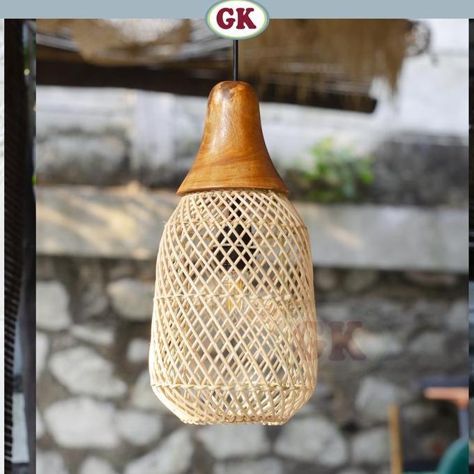 TERBARU - Kap Lampu Gantung Rotan KUBAH 06 - Minimalis Dekorasi Lampu Kayu Gantung