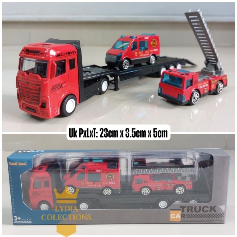 Diecast Truk Trailer Muatan Excavator Metal