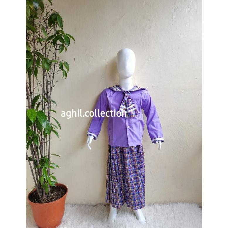 Diskon Seragam Tk/Paud Kotak-Kotak Baju Tk/Paud Al Kotak-Kotak Ungu Panjang