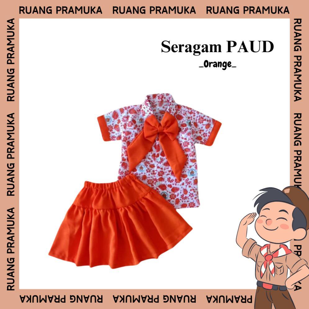 Best Seller Baju Batik Paud Orange Seragam Tk Anak Setelan Seragam Sekolah Batik Paud 1-10 Tahun