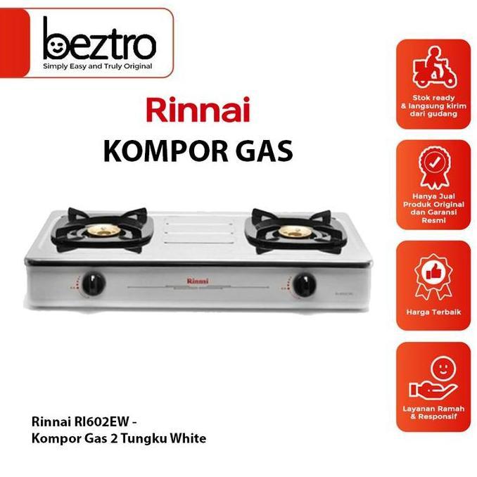 Rinnai Kompor Gas 2 Tungku RI-602EW Stainless - Cooker Hob Dapur Rumah Warna Putih