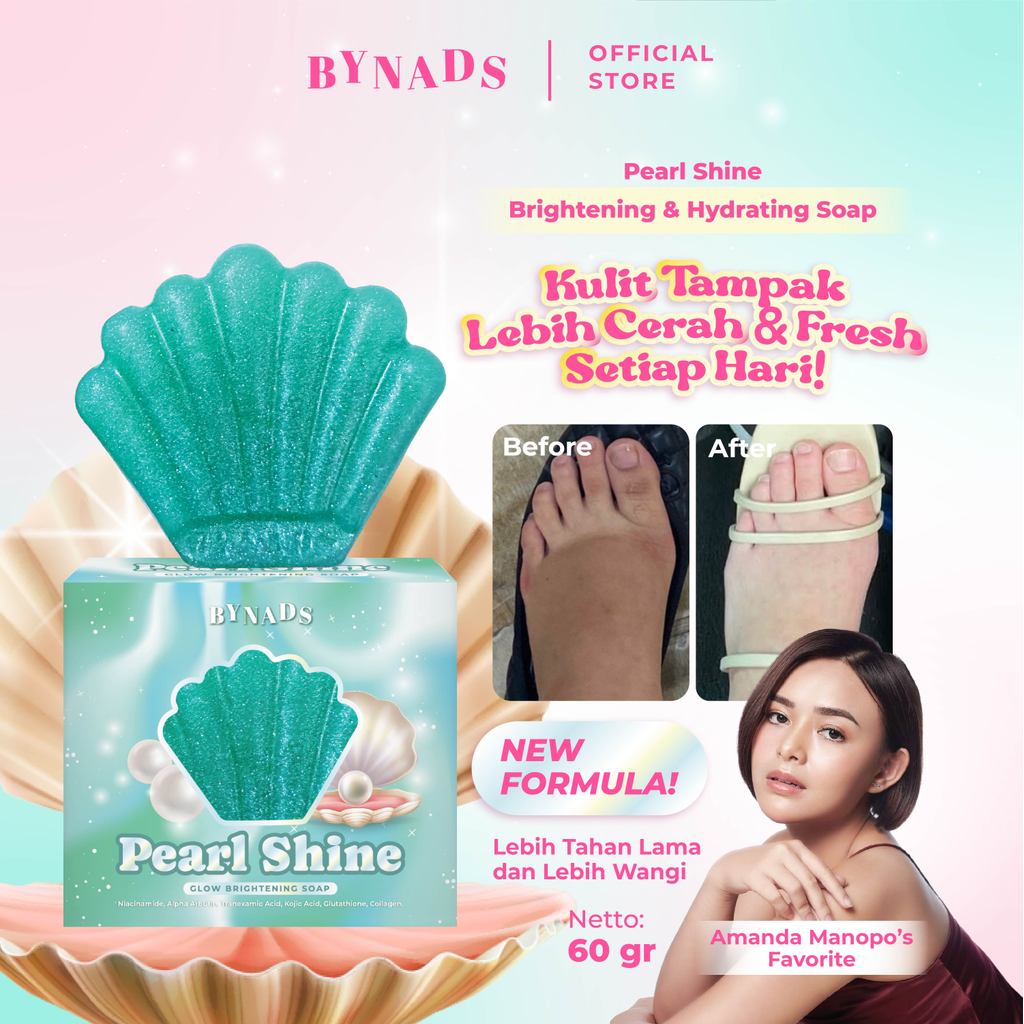 Bynads Pearl Shine Glow Brightening Soap With 8% Niacinamide Sabun Kerang Batang Pencerah Badan Dan 
