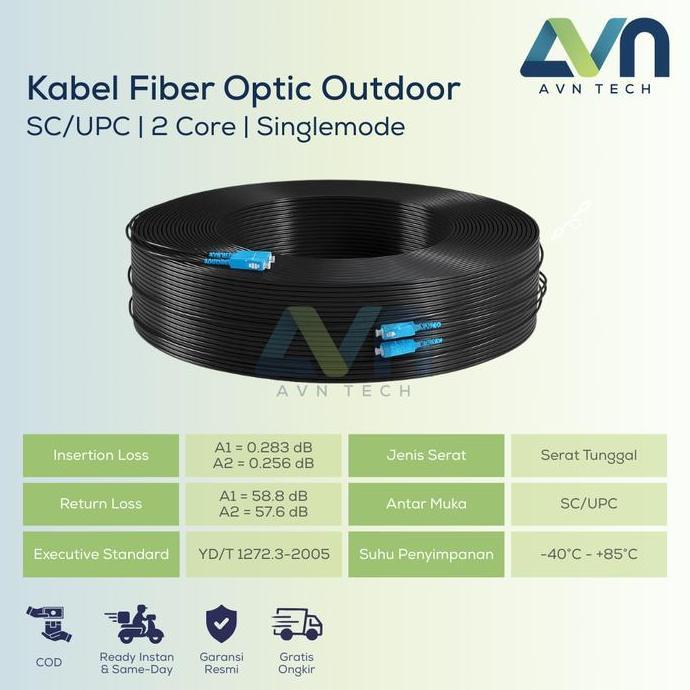 Sale Avn Tech Kabel Fiber Optic (Fo) 2 Core Outdoor Precon Sc Upc Singlemode Ftth 150 Meter
