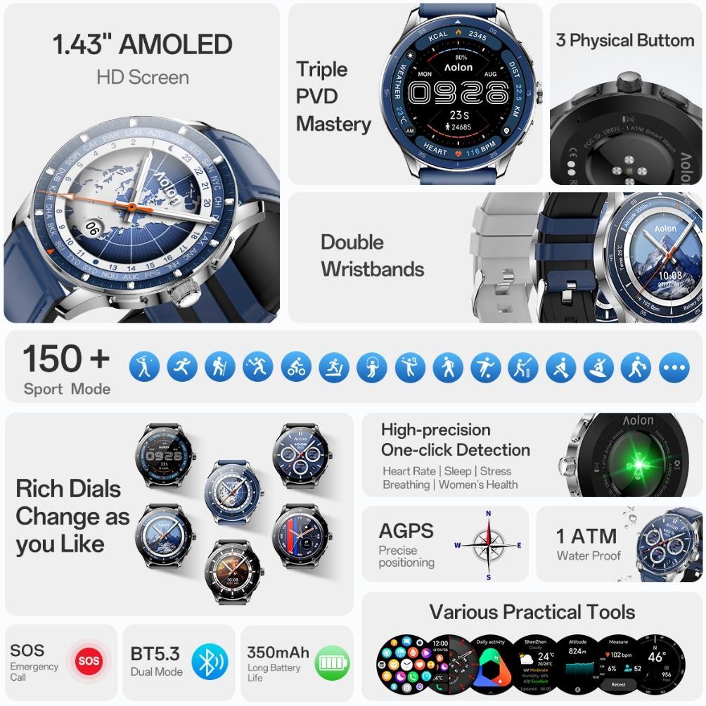 Diskon [2026 New] Aolon Prime X Smartwatch 3D 1.43 Inch Amoled Tali Ganda Original Pria Dan Wanita B