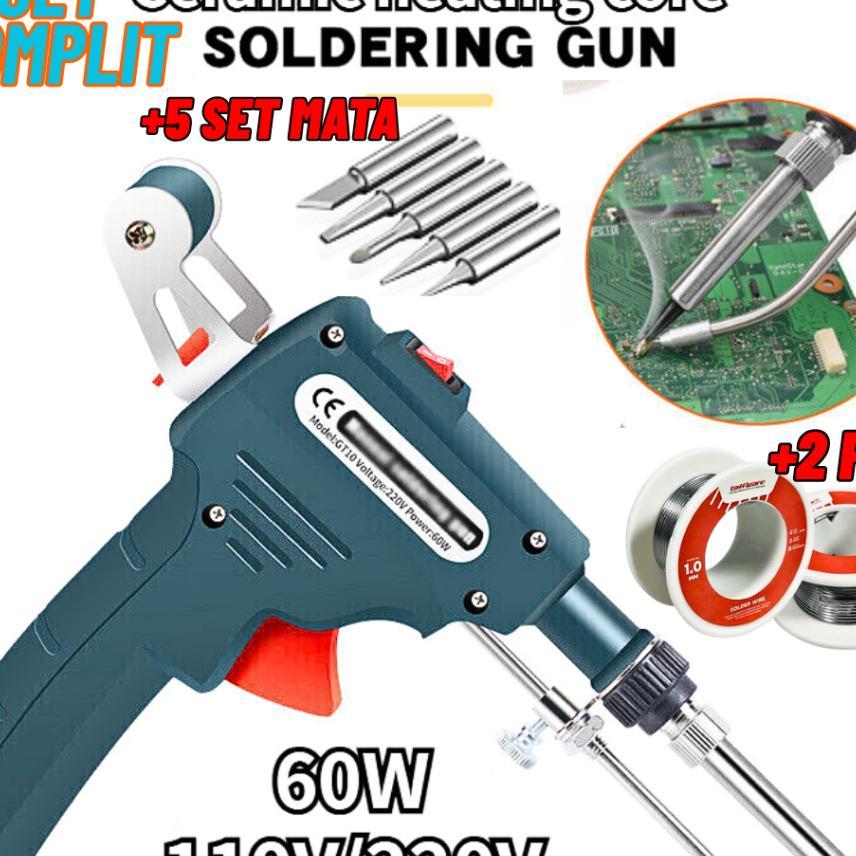 Taffware Solder Listrik Tembak Automatic 60 Watt Set Komplit +Timah 2 Pcs+5 Set Mata Solder - Gt10