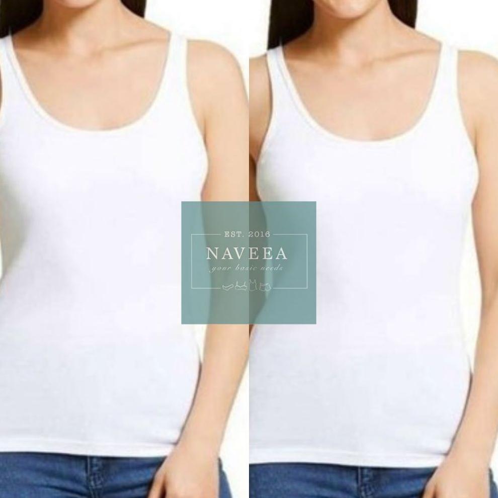 12 Pcs Kaos Singlet Wanita Dewasa Tanpa Lengan Tali Lebar Golden Nick Putih Lembut Nyaman Lusinan - 