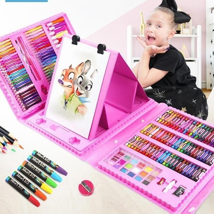 new product win grosir - crayon set 208 alat mewarnai warna set 208pcs pensil warna krayon set / cra