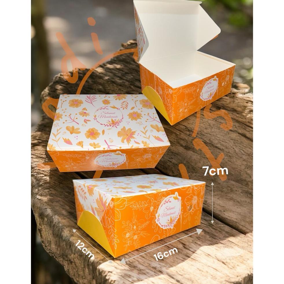 Dus Kue Ivory Motif Orange/Dus Kue 12X16/Dus Motif /Box Kue 12X16 -100Pcs