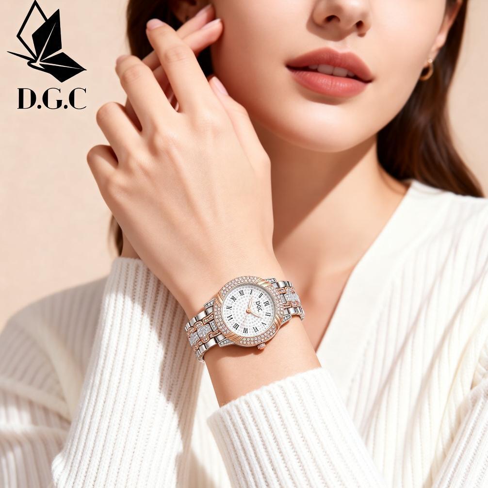 CUCI GUDANG DGC G196 JAM TANGAN WANITA ANALOG QUARTZ BERLIAN ANGKA ROMAWI RANTAI ALLOY FASHION JAM T