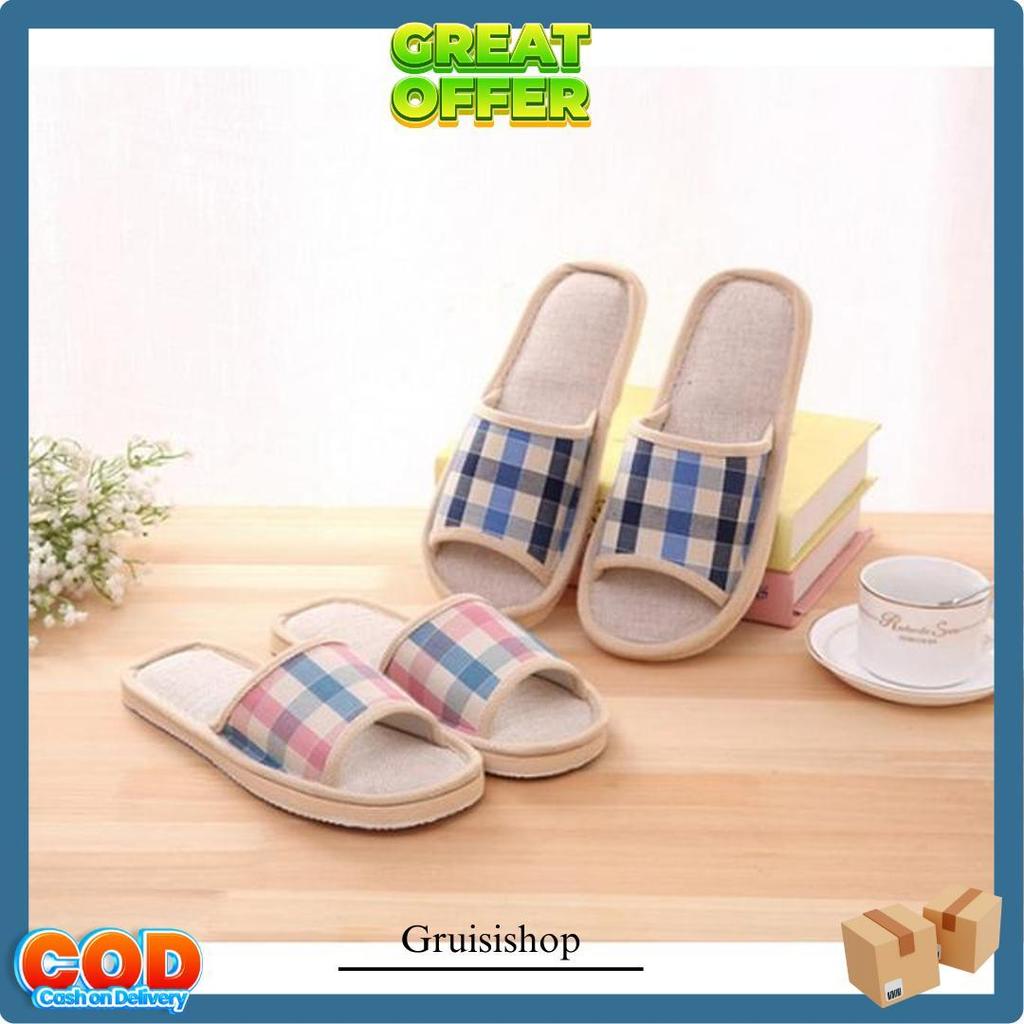 Sandal Tidur Bulu / Sandal Rumah Motif Stripe / Slipper / Sandal Kamar Standar Terbaik