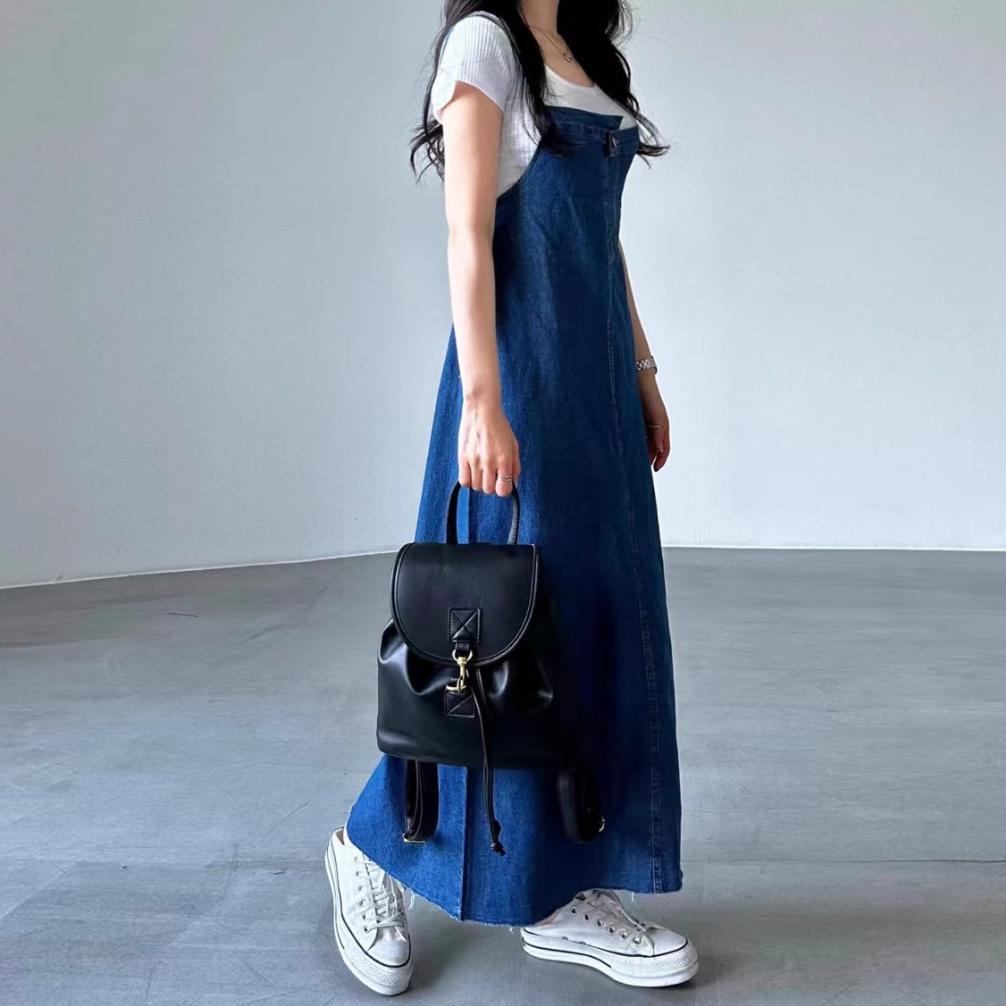 Garansi | Kekinina.Factory | (Ready Stok) Baju Wanita Kekinian Overall Dress Jeans Jumbo Midi Dress 