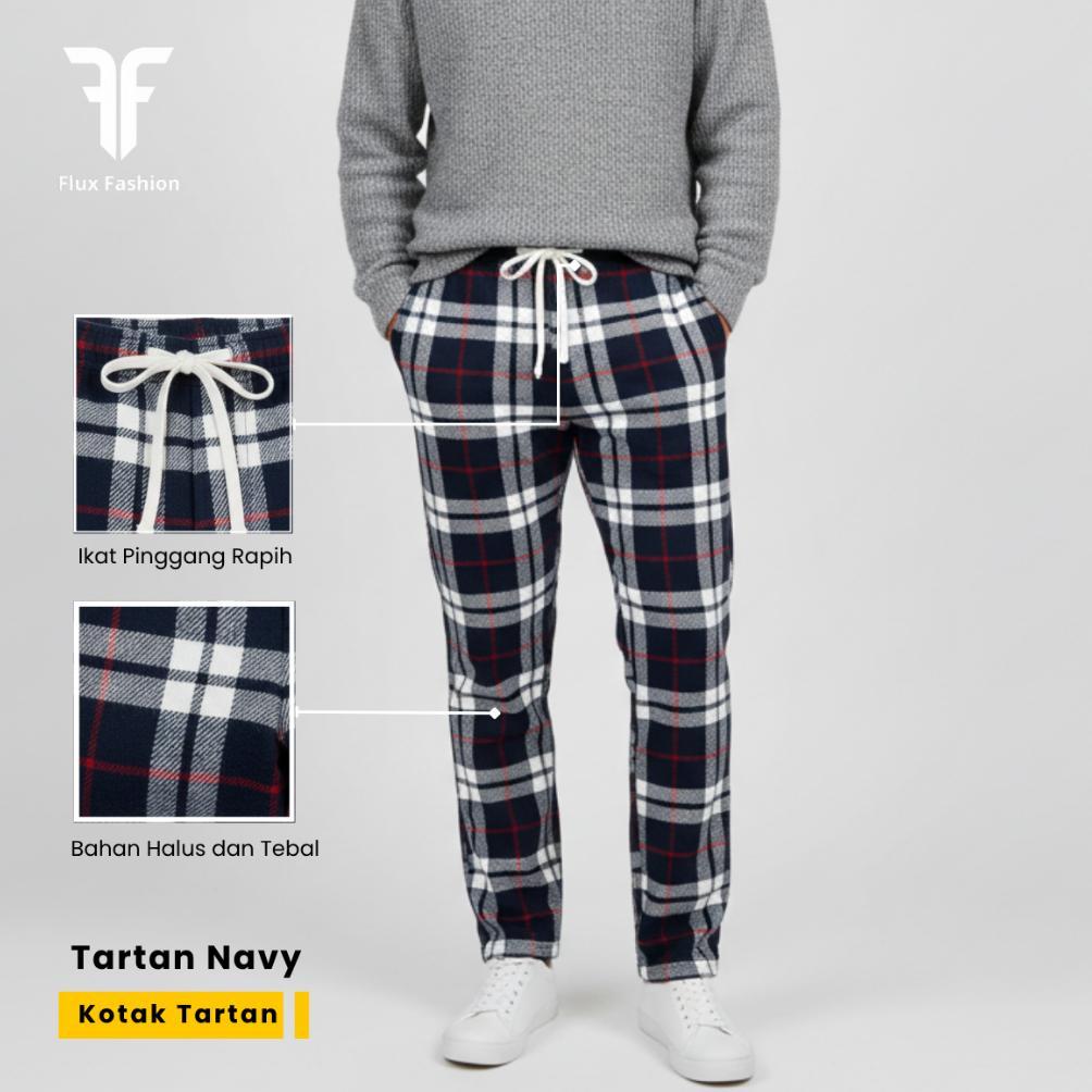 Berkualitas Tartan Celana Panjang Unisex Motif Kotak Kotak Putih Hitam / Celana Tartan Korea Style /
