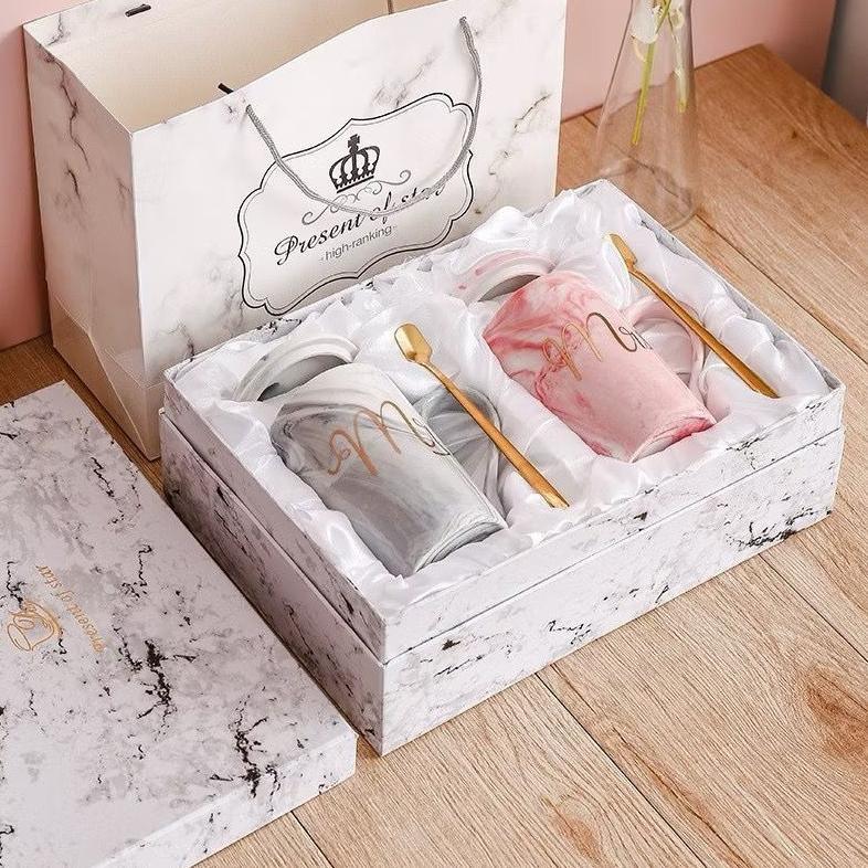 Diskon Gelas Marbel Keramik | Couple Gift Set Gelas Keramik Hampers Souvenir Mug Cangkir Cantik Pars