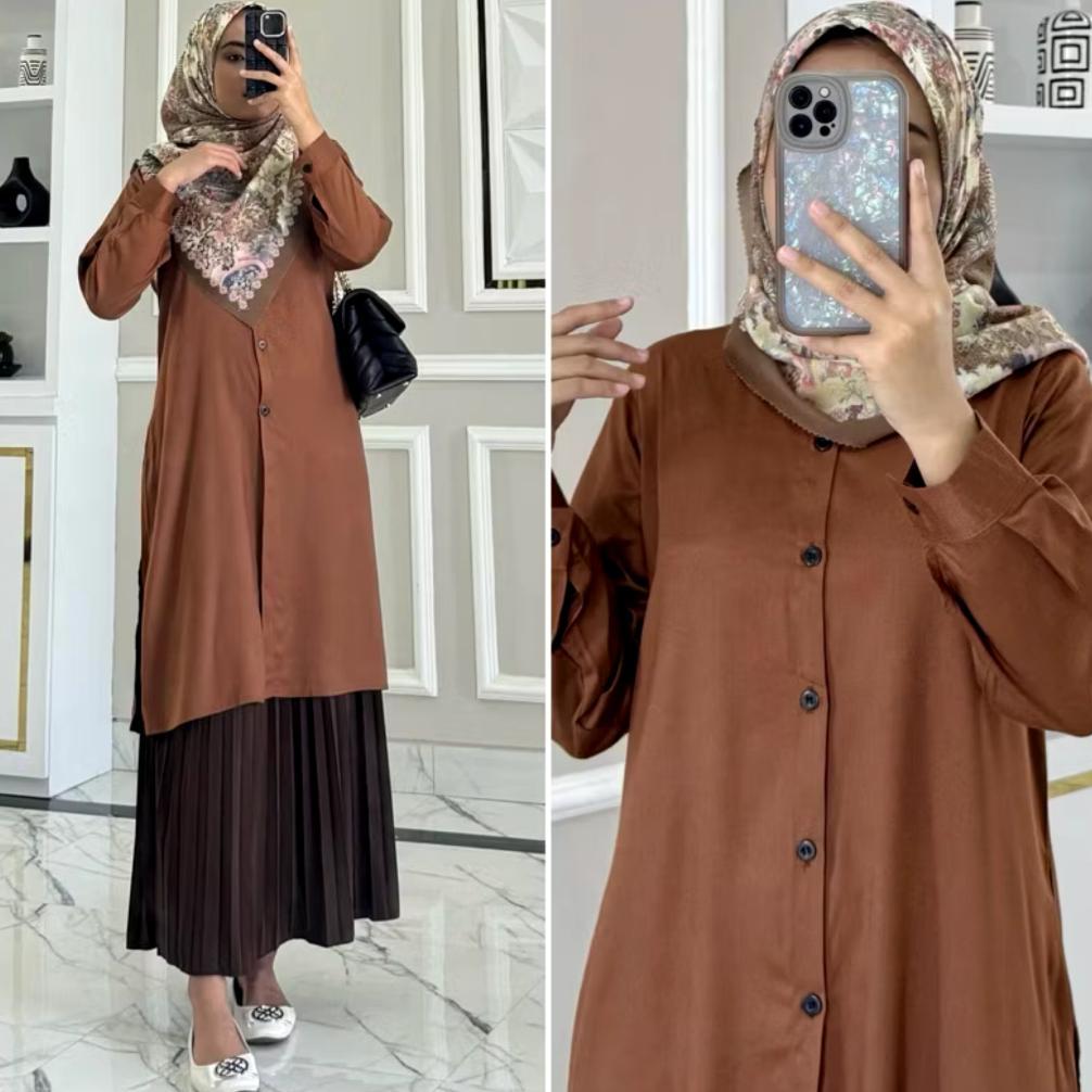 RECOMMENDED Long Tunic Polosan Wanita Muslimah Kekinian / Long Tunic Jumbo by ORTEGA