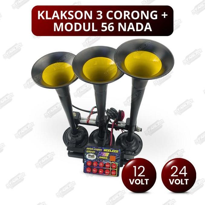 Klakson Telolet 3 Corong Basuri Modul Telolet Dan Modul 56 Nada 12V-24V