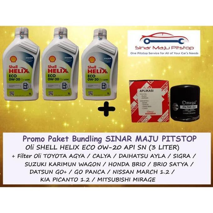 Paket Bundling Oli SHELL HELIX ECO 0W-20 API SN 3 Liter Original & FILTER OLI MOBIL HONDA BRIO & BRI
