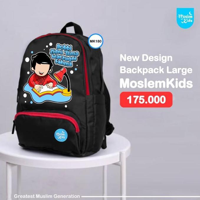 NEW TAS ANAK LAKI-LAKI MOSLEM KIDS SERI "ROBBI ZIDNI ILMAN" HITAM MERAH ORI