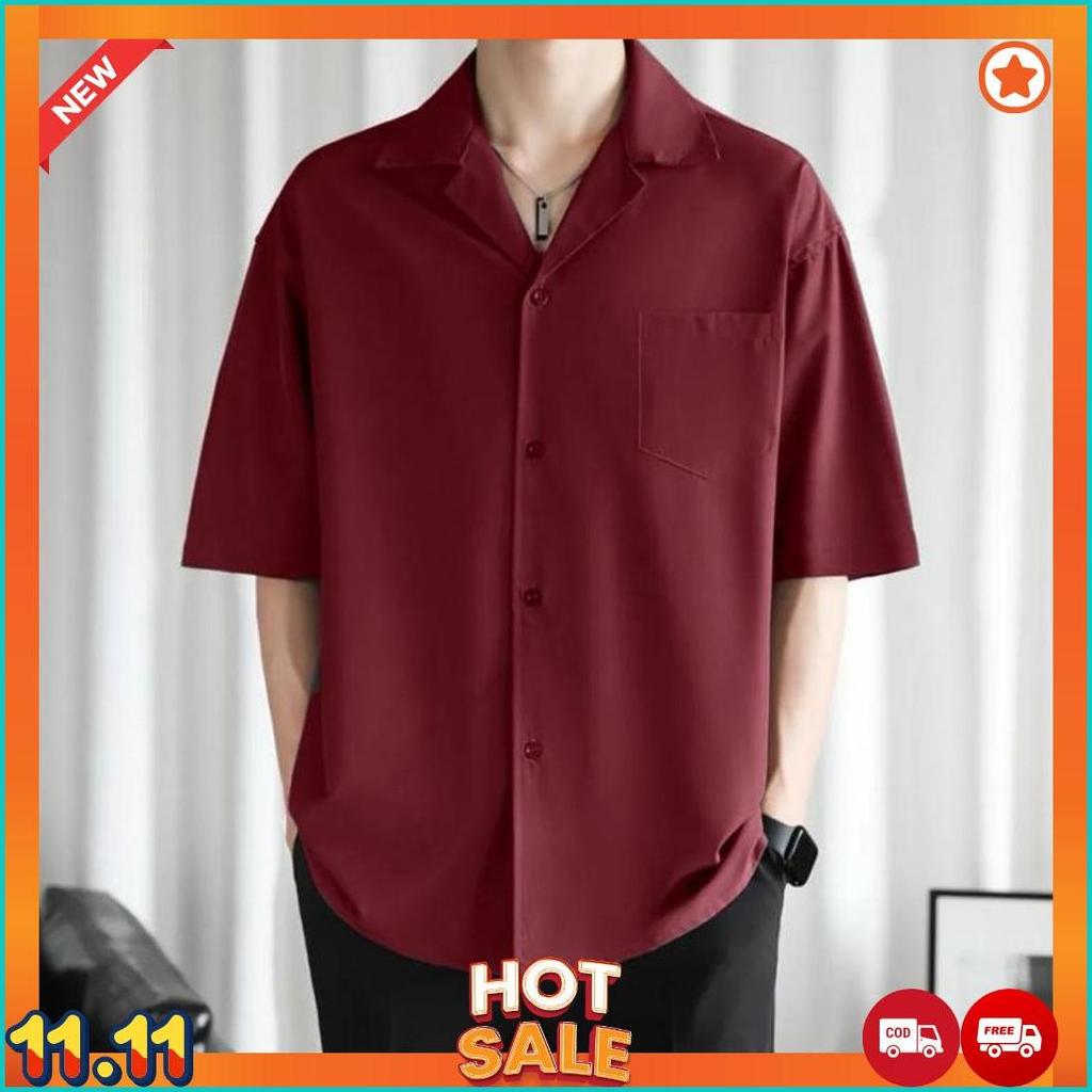 Kemeja Hawai Polos Pria Keren Outfit Cowok Pantai Kerah Piyama Katun Rayon Premium [K7]