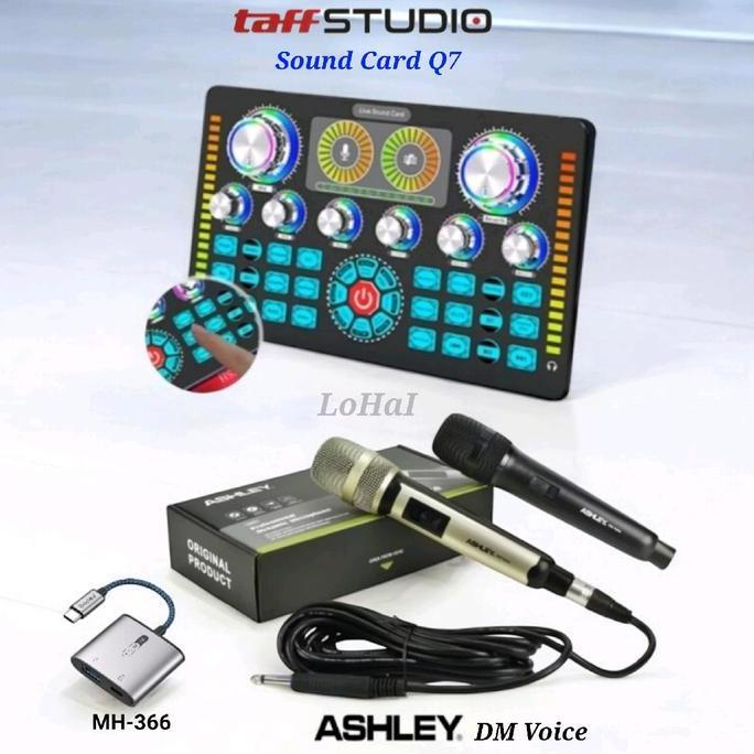 Paket Soundcard Q7 Mic Ashley DM Voice Microphone Kabel Dynamic OTG Live Streaming