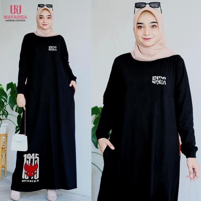 Gamis Muslimah Jumbo. Spesial Sablon Kemerdekaan. Bahan Adem Tebel Nyaman Baju Panjang Katun Tebal A