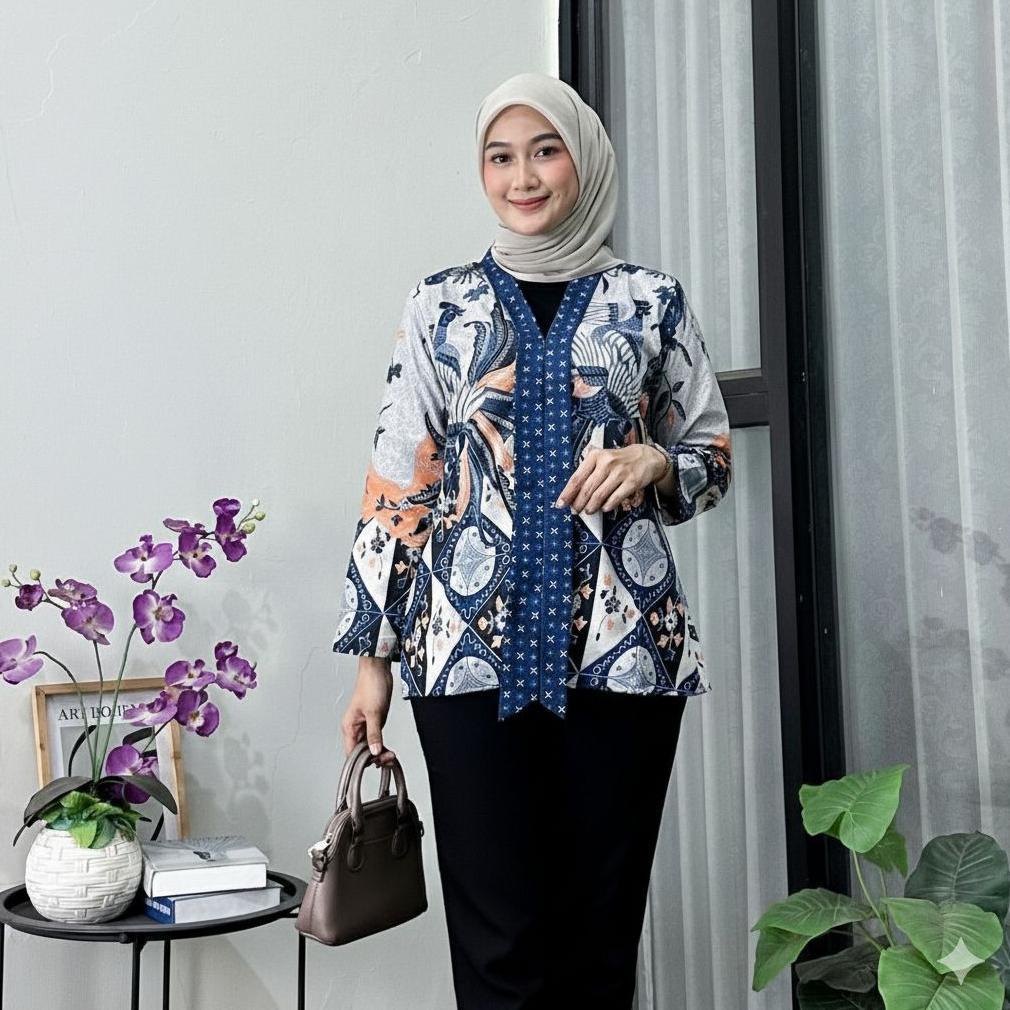 Exclusive Blouse Batik Atasan Batik Wanita Blus Batik Cendrawasih Blarak Kipas
