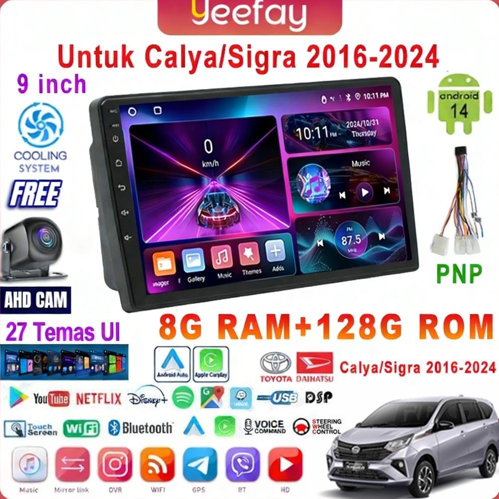 LALAHOO Untuk Calya/Sigra 2016-2024  8G+128G Android 14 Head Unit Termasuk Frame/PNP Soket 9 Inch