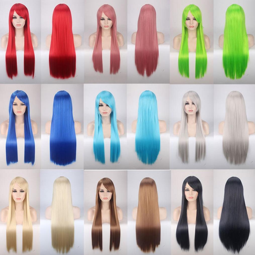 Cocok Semua Kulit K026 Wig Base Lurus 80 Cm Wanita Cosplay Rambut Palsu Daily Lolita Hitam Abu Brown