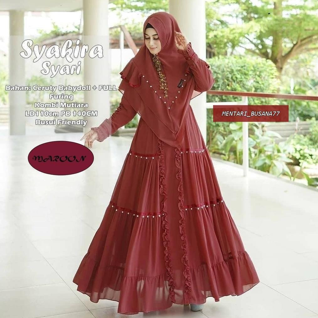 Ready Stock Terbaru Syakira Syari Set Muslimah / Gamis Wanita Mewah / Dress Wanita Kondangan / Gamis
