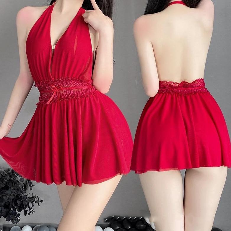 Murah  [ Kikiya ] Cod Lingery Sexy Hot Dress Baju Tidur Wanita Renda Halter Neck Lingerie Sexy Hot B