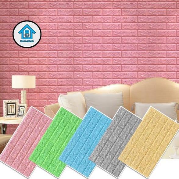 (COD) HT Wallpaper Sticker Warna Foam Bata 3D Premium Wall Paper Stiker Tekstur Bata 70cm x 77cm Ket