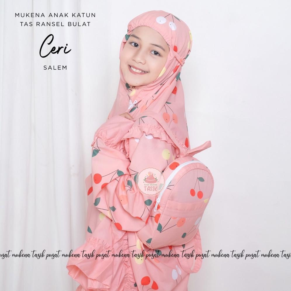 ORIGINAL PUSAT MUKENA TASIK - MUKENA ANAK KATUN TAS BULAT MOTIF CERI