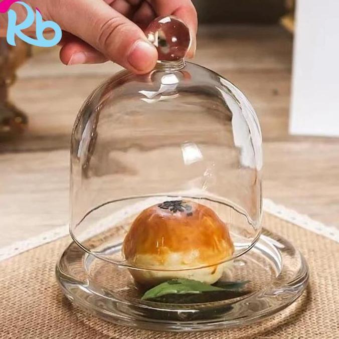 RBS - Cake Tray Tempat Kue Transparant | Wadah Kue Cupcake Macaron Buah | Cake Dome Glass Stand Cove
