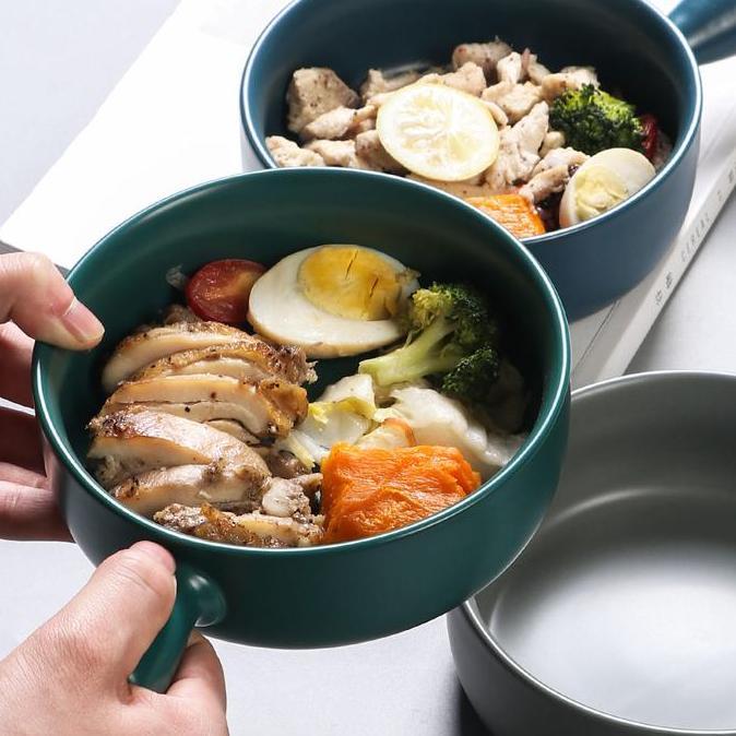 Mangkok Keramik Bowl Nordic Style 15 cm with Handle / Mangkok Keramik Bulat untuk Kue Nasi Sop Model